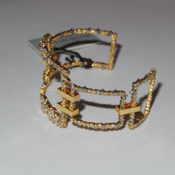 Alexis Bittar Gold Plated Crystal Spur Spike Brutalist Modern Cuff Bracelet New - Picture 7 of 7